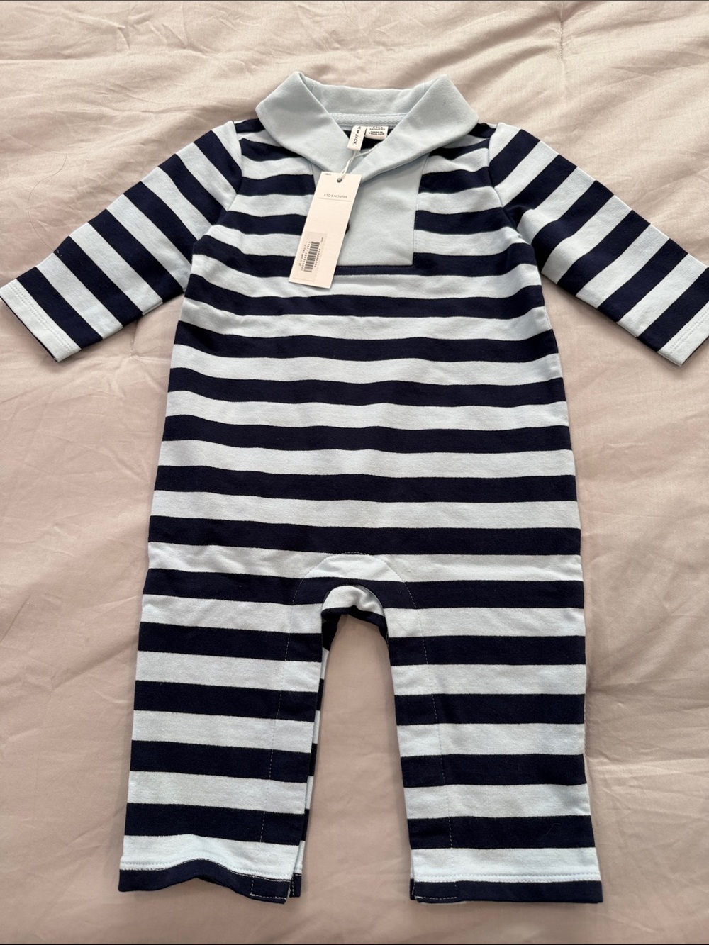 Janie and Jack Navy and White Striped Baby One-Piece